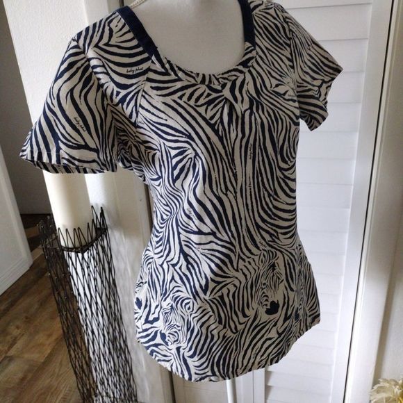 BABY Phat navy & white zebra Print crewneck cotton short sleeve top. Size‎ S. - Picture 7 of 8